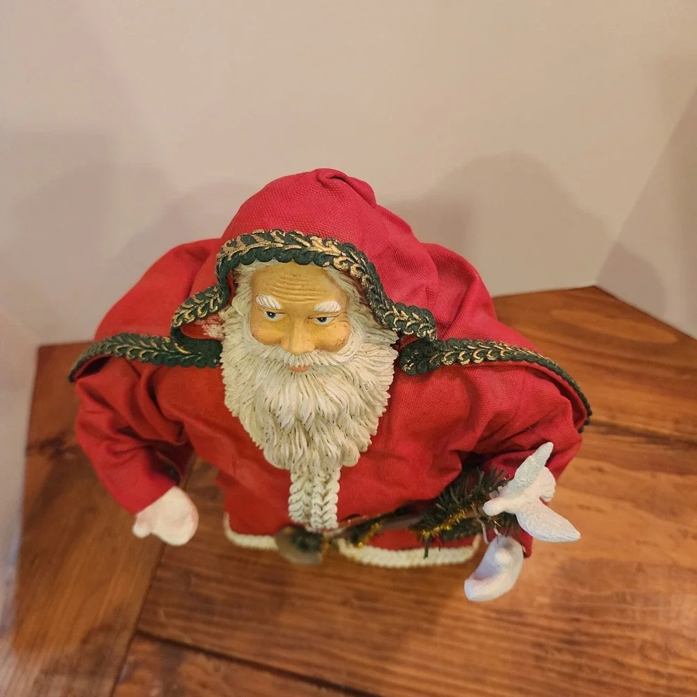 Vintage Grandeur Noel Santa Fabric Mache Red‎ Cloak Tree Shovel Tabletop 14